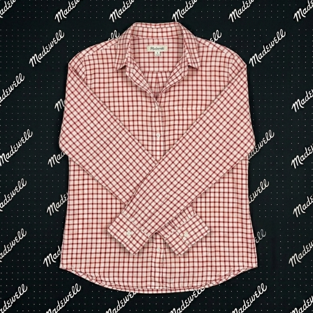 ​Madewell Women's Red Gingham Check 100% Cotton Long Sleeve Button-Down Shirt